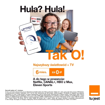 Najszybszy Światłowód+TV 6 mies. za 0 zł. w Orange