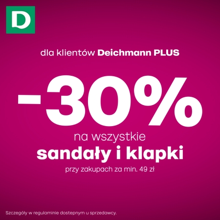 30% na wszystkie sandały i klapki przy zakupach za min. 49zł